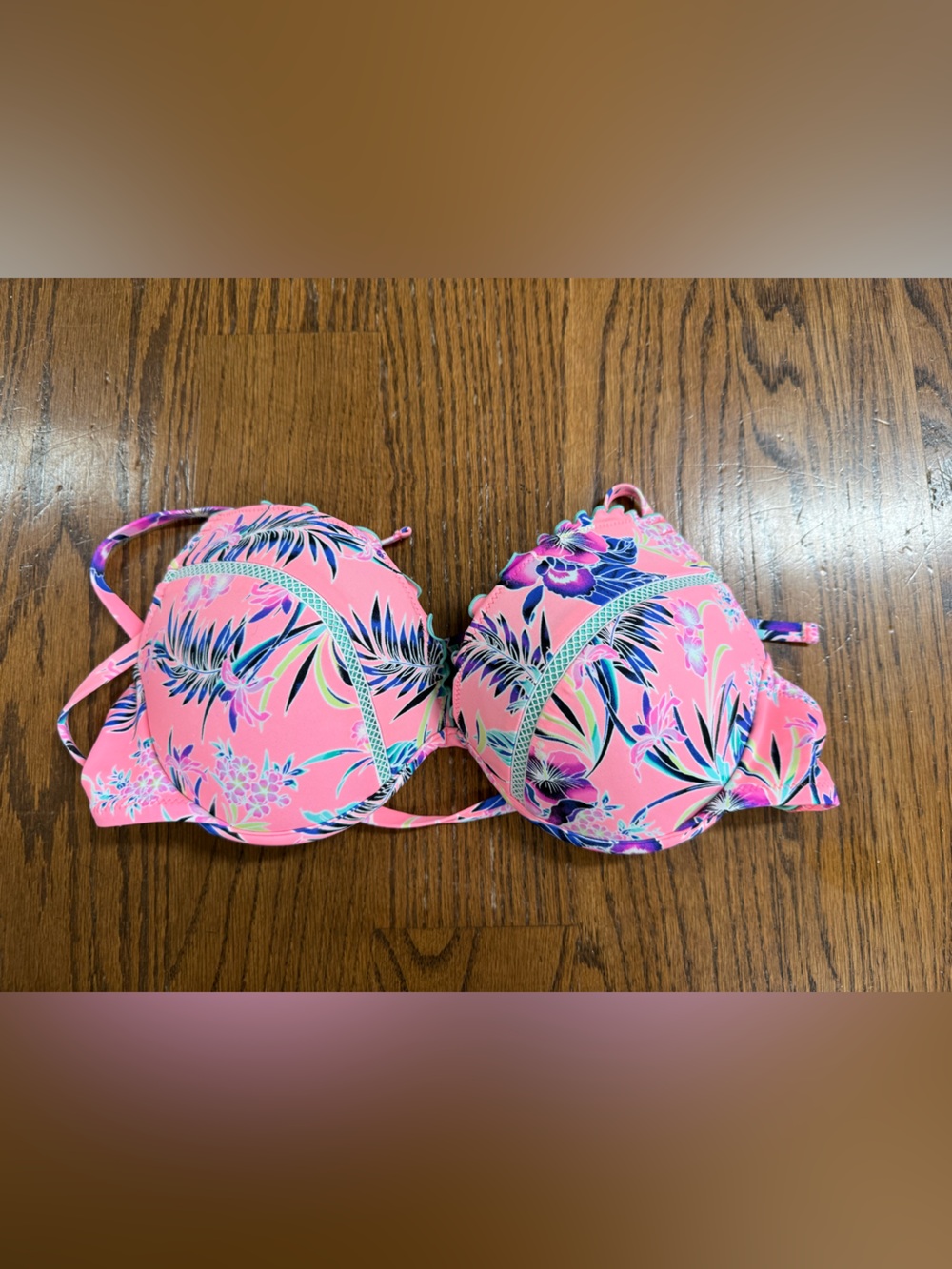 Pink Floral Push-Up Bikini Top